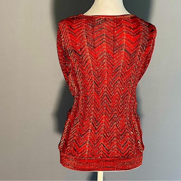 INC International Concepts Sm Red, Black, Silver Metallic Sweater, Cowl Neck - Picture 10 of 16